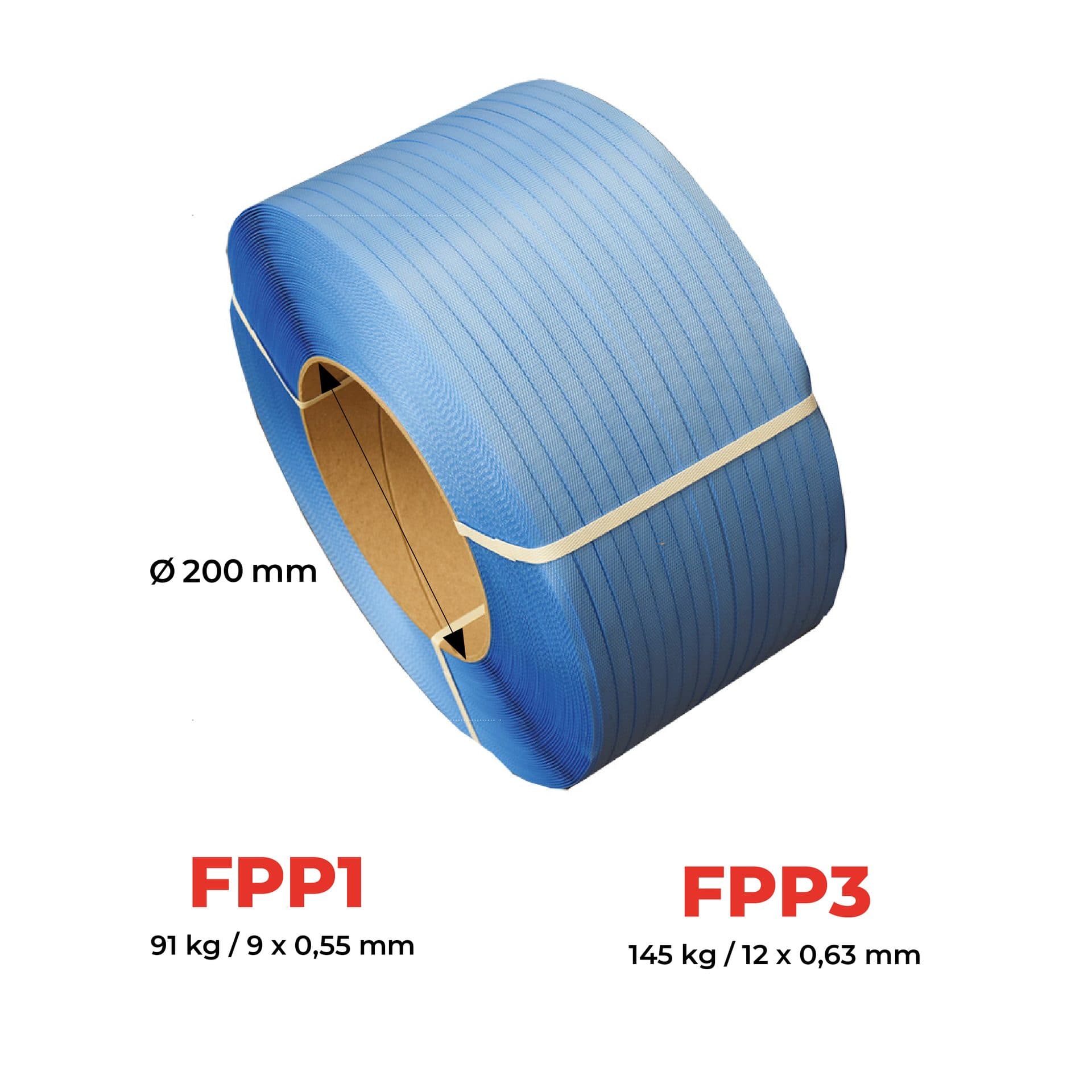 Feuillard polypropylène PP 9x0,55 mm résistance 91 kg BLEU
